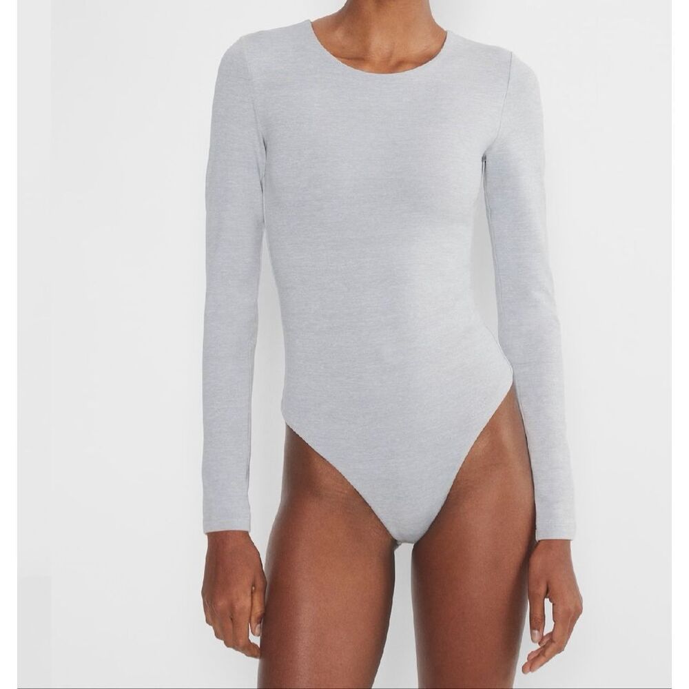 Aritzia Contour Crew Neck Long Sleeve Bodysuit Heather Chrome womens M NEW